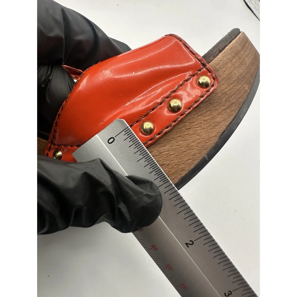 Louis Vuitton Patent Leather T-Strap Platform Sandals Red Orange Gold LV Heels